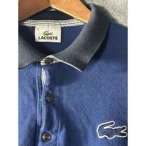 Lacoste Men's Size 3 Small Blue Long Sleeve Piqué Polo Rugby Shirt Croc Logo